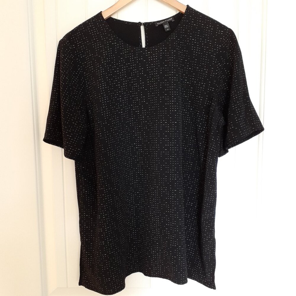 Eileen Fisher The Future Is Female Tencel Printed Short Sleeve Top Black Size 14